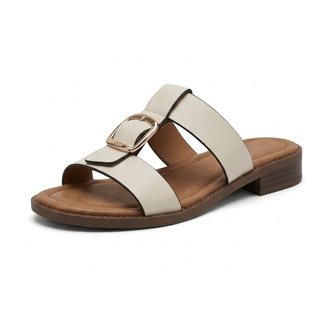Sandalias planas mujer con hebilla dorada