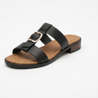 Sandalias planas mujer con hebilla dorada