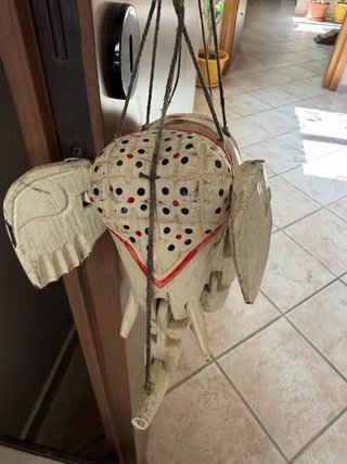 Marionetta Elefante Vintage Legno Decorato