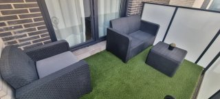 Conjunto: 1 sofá 2 plazas + 1 sillón + mesa baúl