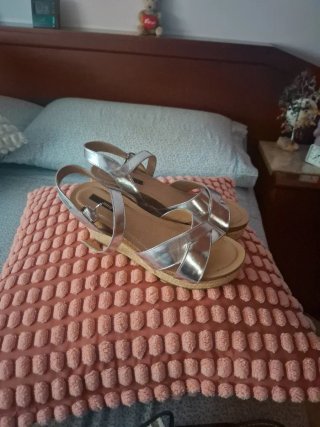 Sandalias cuña esparto plateadas