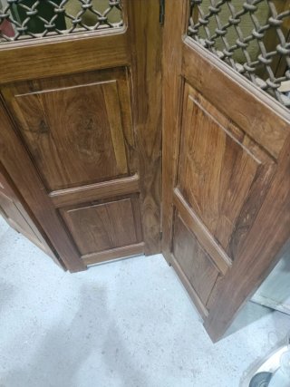 Biombo madera de teca y malla forjada 120 x 183 cm