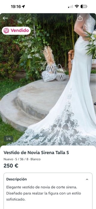 Vestido de Novia Sirena Talla S Blanco