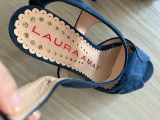 Sandalias tacón ante azul Laura Amat 37