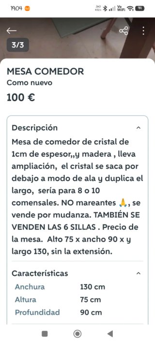 Mesa de salón cristal y madera