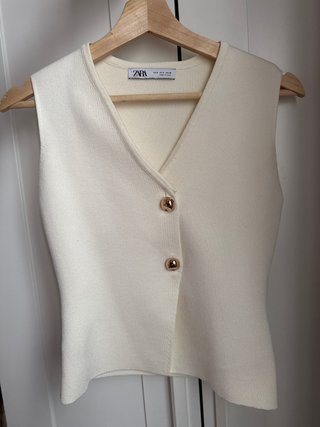 Chaleco Zara Blanco Botones Dorados Talla S