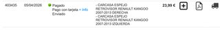 Carcasas Retrovisores Renault Kangoo (dcho e izq)