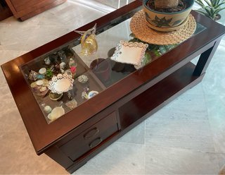 Mesa centro elevable madera y cristal