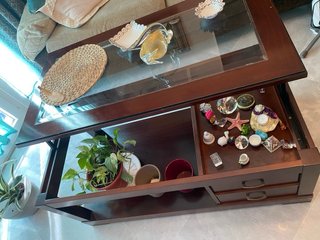 Mesa centro elevable madera y cristal