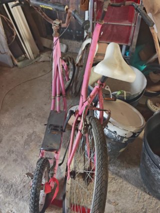 Bicicleta y patinete rosa