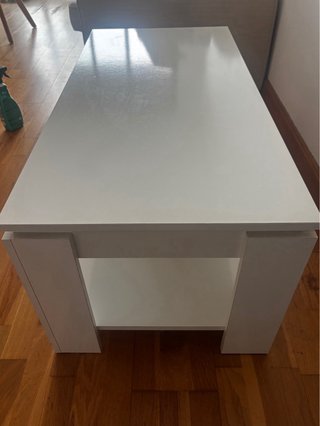 Mesa centro elevable blanca con almacenaje