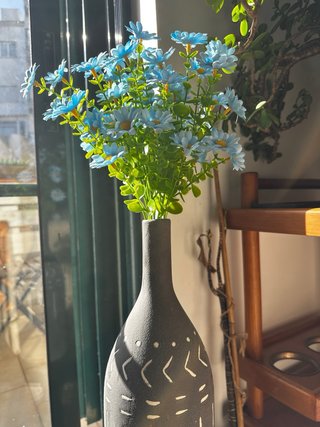 Vaso de Cerâmica Preto Boho + flores