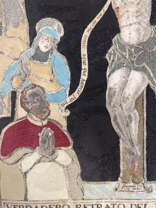 Antiguo grabado religioso bordado siglo XVIII