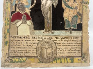 Antiguo grabado religioso bordado siglo XVIII