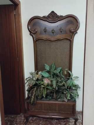Perchero antiguo con plantas decorativas