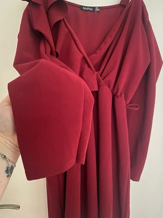Vestido Boohoo burdeos Manga Larga Talla 46