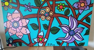 Cuadro FLORES firmado P. Paz estilo Pop Art