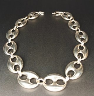 Collar Maxi Eslabones Café Acero Inox Plateado