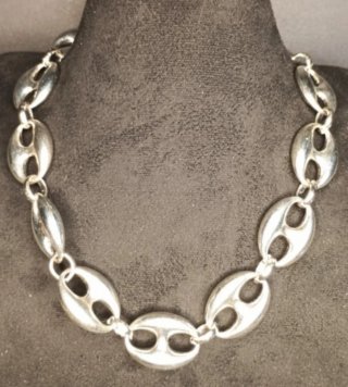 Collar Maxi Eslabones Café Acero Inox Plateado