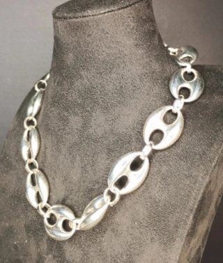Collar Maxi Eslabones Café Acero Inox Plateado