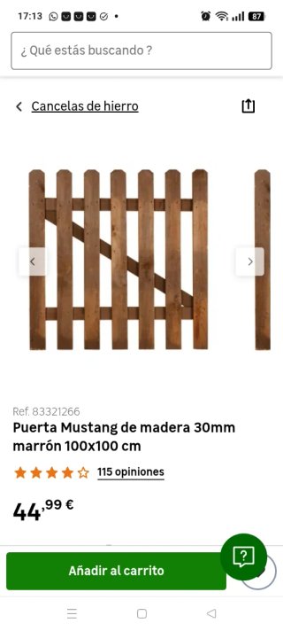 Puerta valla madera Mustang marrón 100x100cm