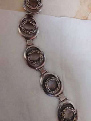 Pulsera antigua Plata 925 con círculos y piedras