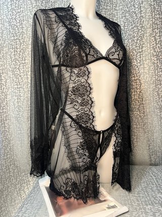 Conjunto Lenceria Encaje Negro Talla Única