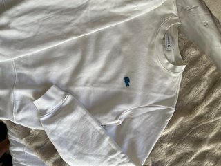 Sudadera Lacoste Blanca Unisex Logo Azul Talla XS
