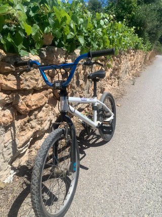 Bicicleta BMX blanca y azul