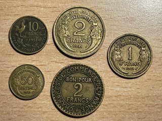Lote de 5 monedas antiguas de Francia