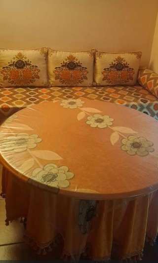 Manta Sofá Marroquí Beige  marrón y Naranja