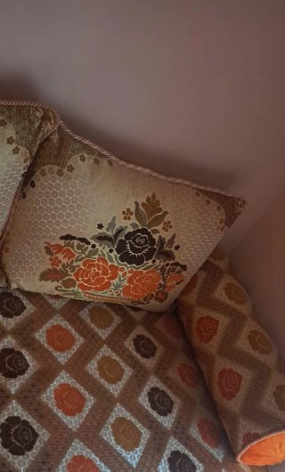 Manta Sofá Marroquí Beige  marrón y Naranja