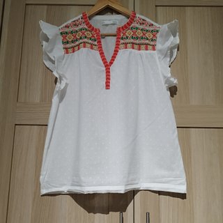 Blusa Sfera bordada étnica blanca Talla M
