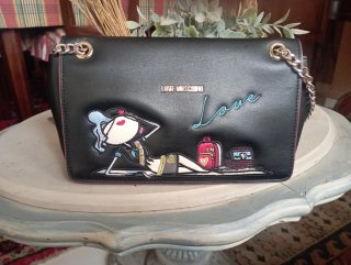 Bolso LOVE Moschino Piel Negro y Rosa