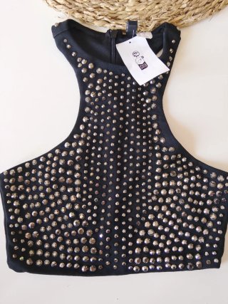 Top H&M Negro Brillante XXS