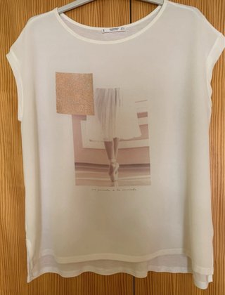 Camiseta Mango Talla 40-42-44 Blanca y Dorada