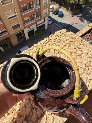 Tetera cerámica marrón asa bambú