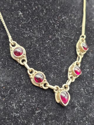 Collana Vintage Argento 5 Pietre Rosse