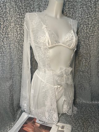 Conjunto Lencería Encaje Blanco Talla Única