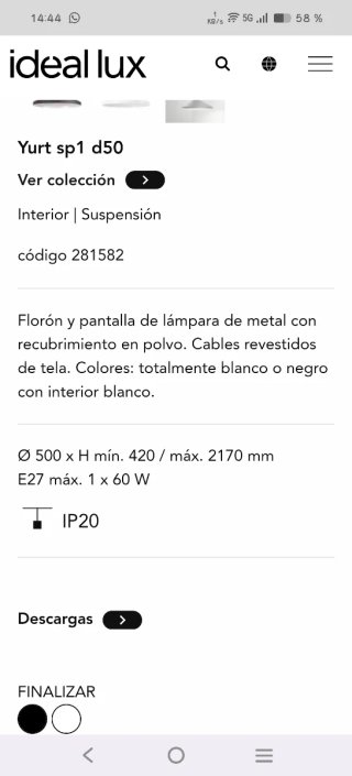 Lámpara colgante Ideal Lux Yurt SP1 D50 Negra