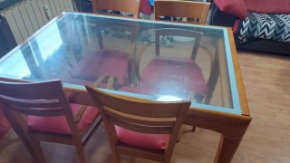 Mesa extensible madera y cristal