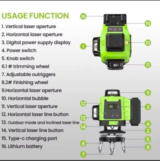 Nivel Láser 4D 16 Líneas con Trípode
