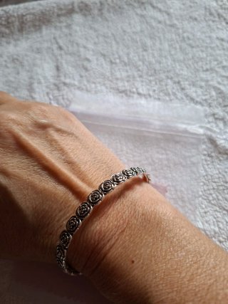 Pulsera esclava plata flores rosas