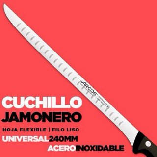 Juego Cuchillo jamonero Arcos, afilador y funda