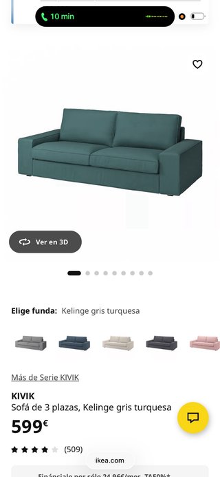 Sofá Kivik 3 plazas verde pana Ikea