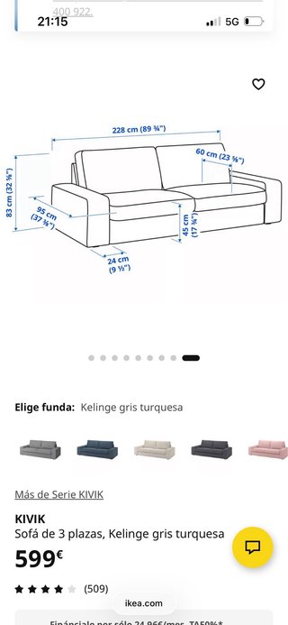 Sofá Kivik 3 plazas verde pana Ikea
