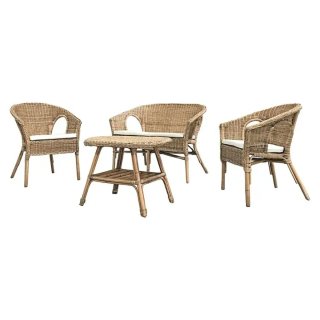Conjunto jardín mesa 2 butacas y sofá ratán