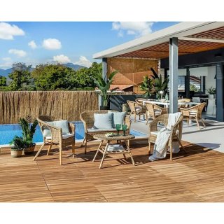 Conjunto jardín mesa 2 butacas y sofá ratán