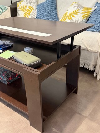 Mesa de centro elevable madera y cristal
