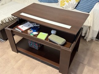 Mesa de centro elevable madera y cristal